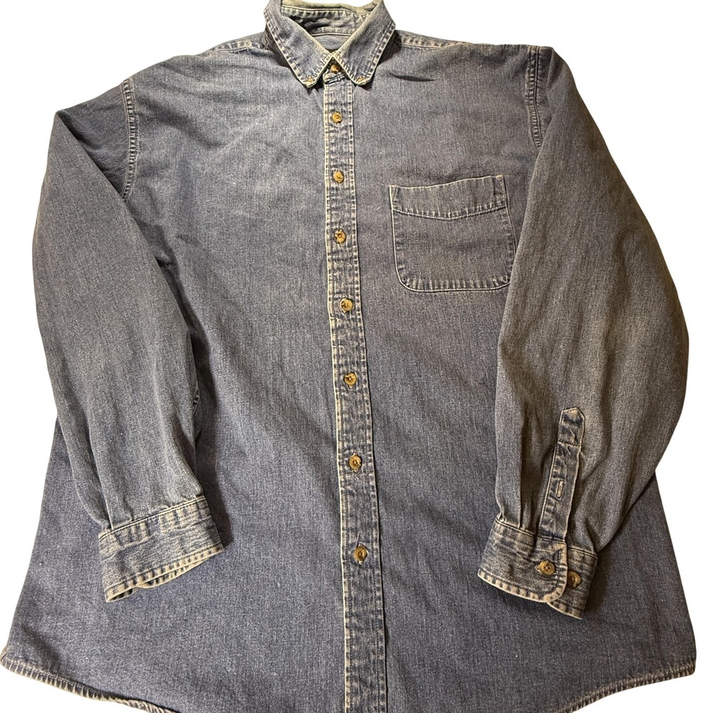 Eddie Bauer Denim‎ Shirt Mens Large Tall Blue Button Down Long Sleeve Pocket